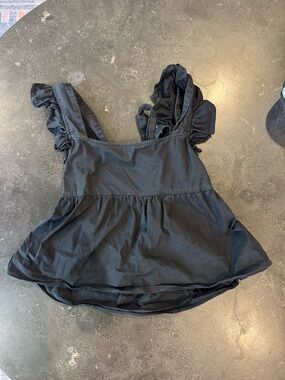 Black Ruffle Strap Peplum Tank Top